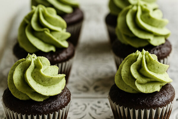 Matcha cupcakes with green frosting created during Perfection Foods R&D flavour trials.