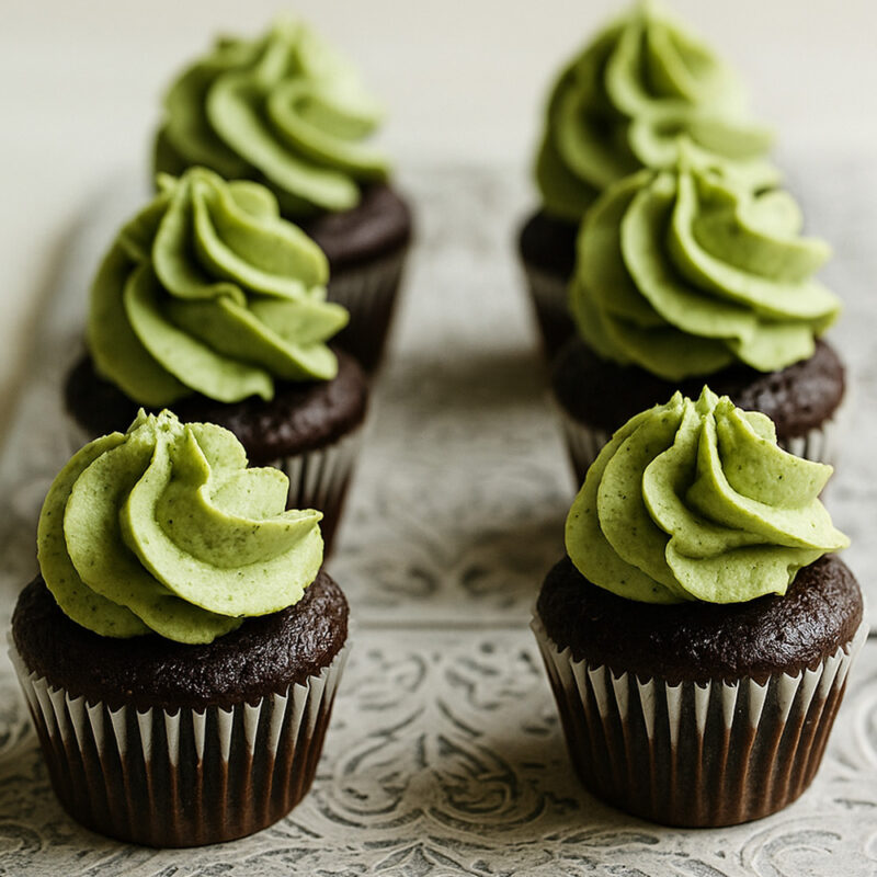 Matcha cupcakes with green frosting created during Perfection Foods R&D flavour trials.