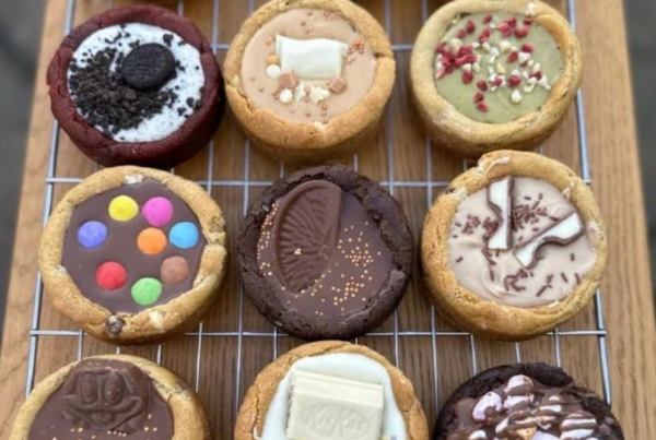 Handmade soft cookies with KitKat, Oreo, M&M, matcha and red velvet toppings Perfection Foods UK wholesale range